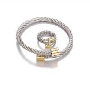 New Titanium Cable Wire Flexible Bracelet and Ring Set Gift For Her